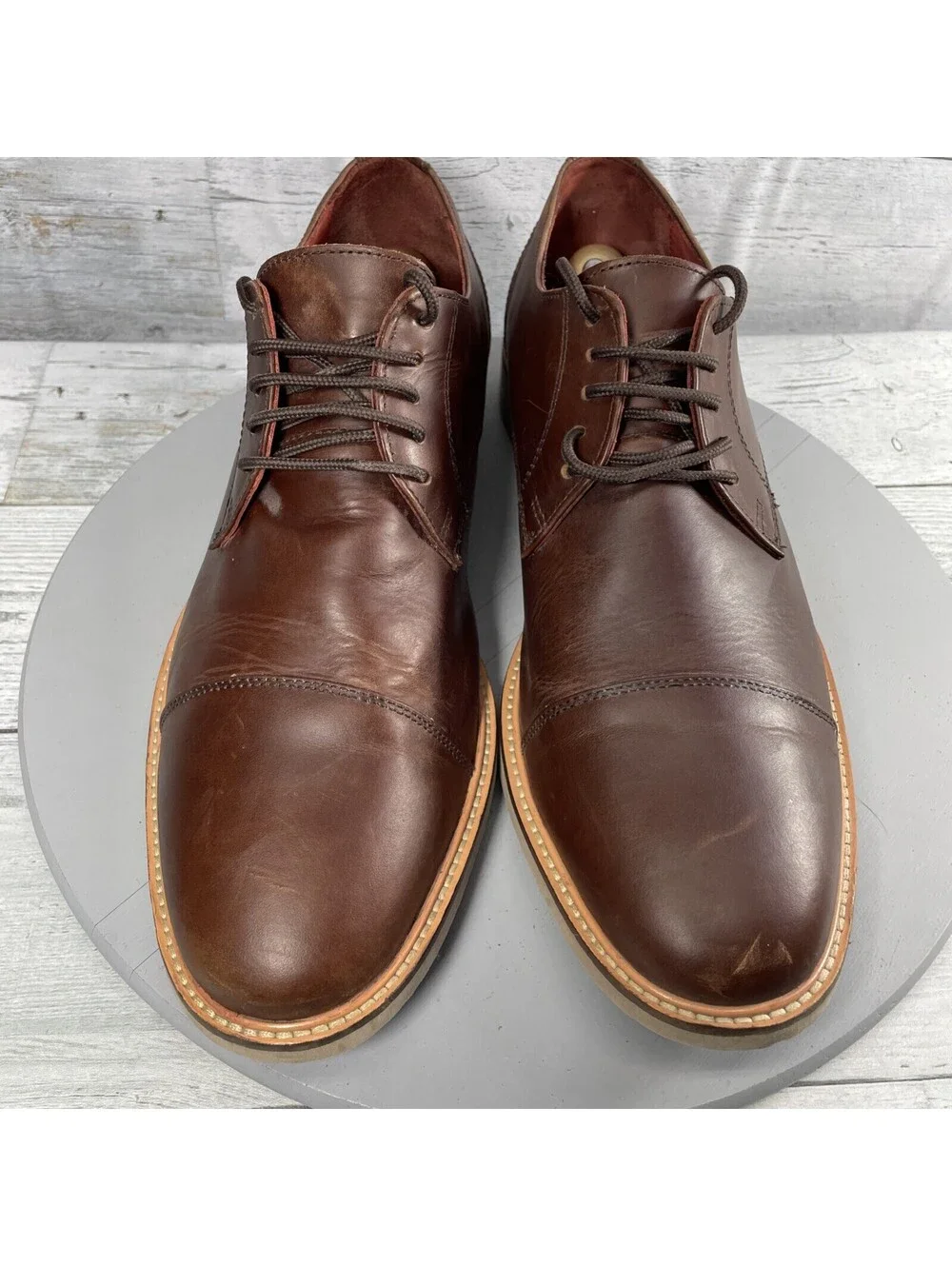 Samuel Windsor Mens Size 10.5 Brown Leather Oxford Cap Toe Dress Shoes P145112